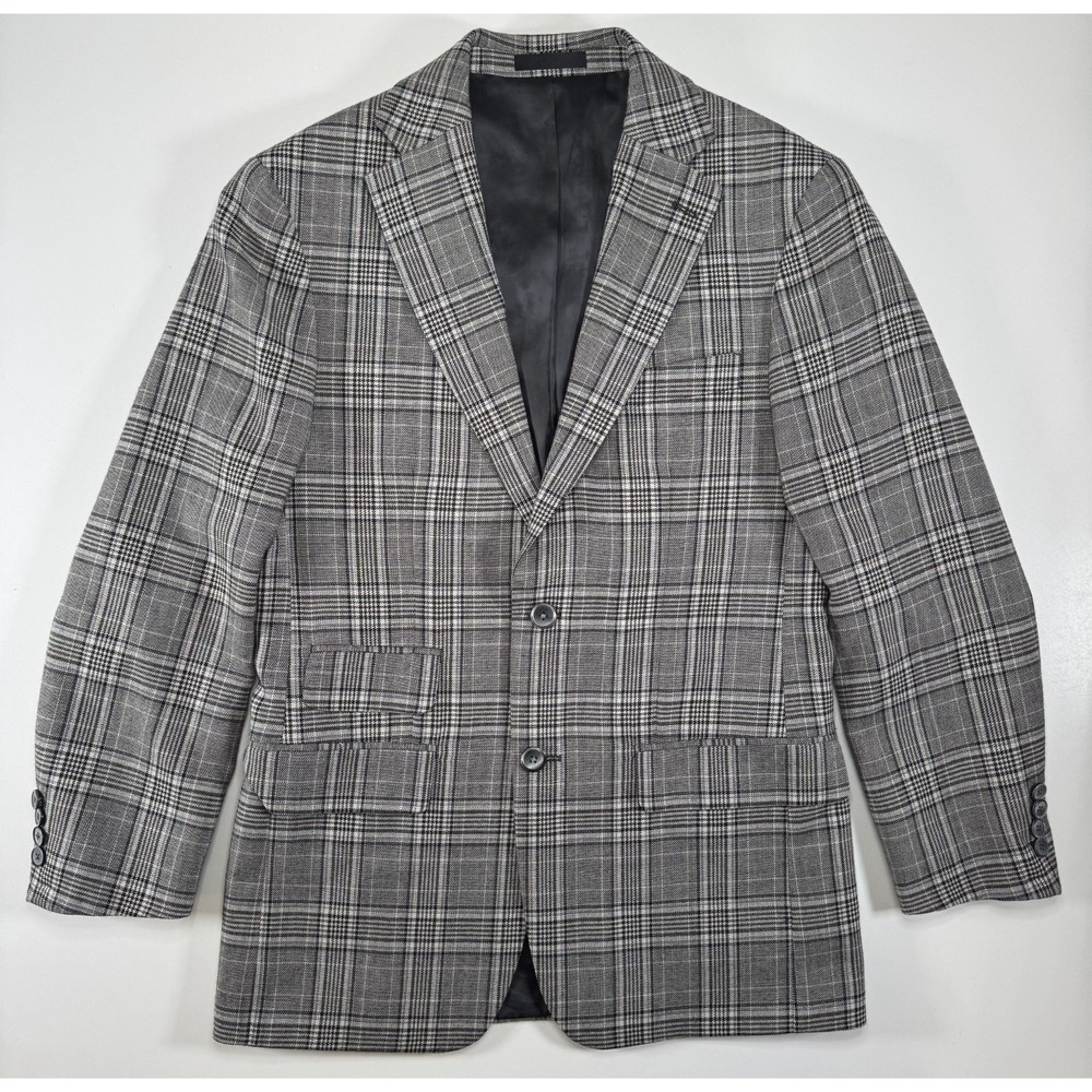 TALLIA Sport Coat Blazer Flap Pocket Mens 38R Gray Plaid Wool‎ Blend